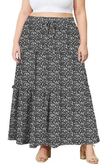 Woochic Jupe Longue Bohème Trapèze Élastique Taille Haute avec Poches Floral 01 1XL